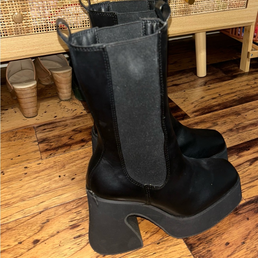 Nasty Gal Black Chunky Heeled Boots
